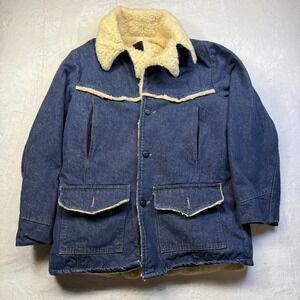 VTG 1970s Sears & Roebuck Sherpa Lined Denim Jacket – Western Rancher Coat Lg
